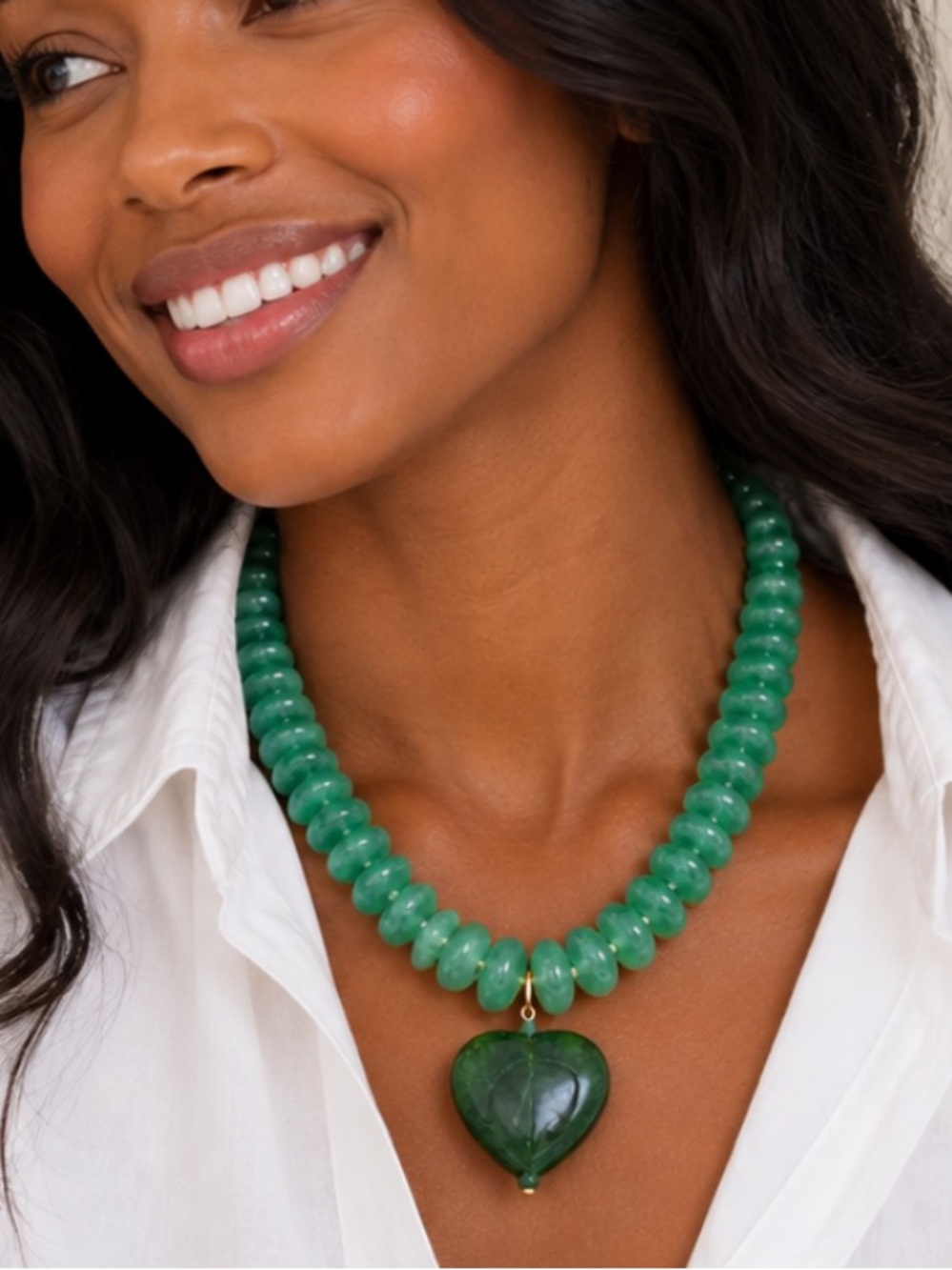 New! Colorful Preppy Green Beaded Heart Dopamine Necklace NWOT 5051